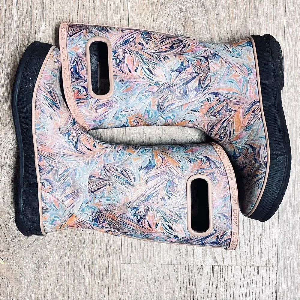 Bogs Pink Marble RainBoot Youth Girl Sz 4